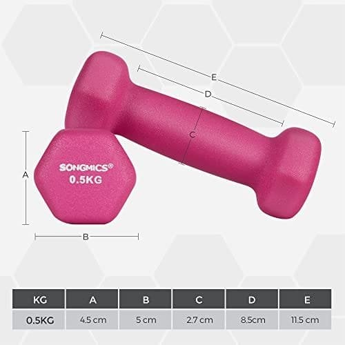 Songmics 2 käsipainoa, 2 x 0,5 kg liukumattomat neopreenikäsipainot, mattapintainen, vaaleanpunainen