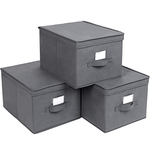 Songmics Set med 3 hopfällbara förvaringslådor med lock, 40 x 30 x 25 cm, Grå