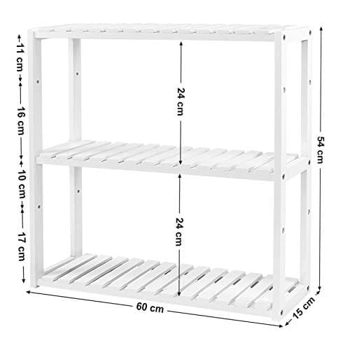 Songmics bambushylde, højdejusterbar, 3 niveaus hylde, 60 x 15 x 54 cm, hvid
