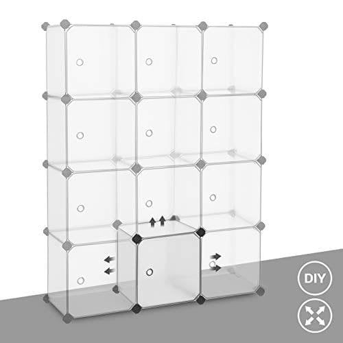 Songmics 12 Cube Opbevaringsorganisator, Plastskab med dør, Skostativ, Skab, Hvid