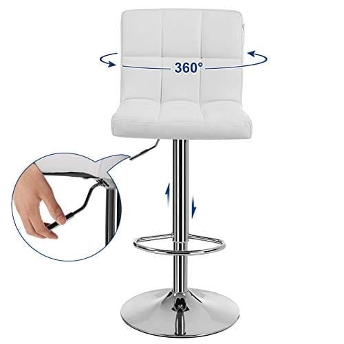 Songmics setti 2 keittiöjakkaraa keinonahkaa, säädettävä ja 360° kääntyvä, valkoinen