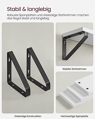 Vasagle Industrielt design, 3 svævende hylder, vægmonterede robuste udstillingshylder