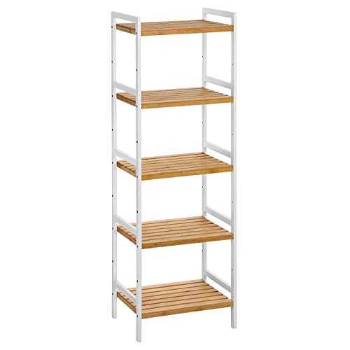 Songmics 5-ters bambu förvaringsställ, 31,5 x 45 x 142 cm, naturliga och vit