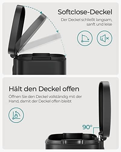 SONGMICS Kökskärl 30L, med pedal, mjukstängande lock, stål, svart