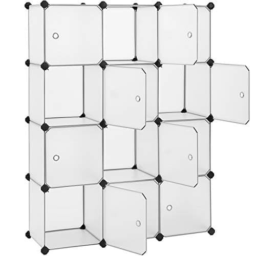 Songmics 12 Cube Opbevaringsorganisator, Plastskab med dør, Skostativ, Skab, Hvid