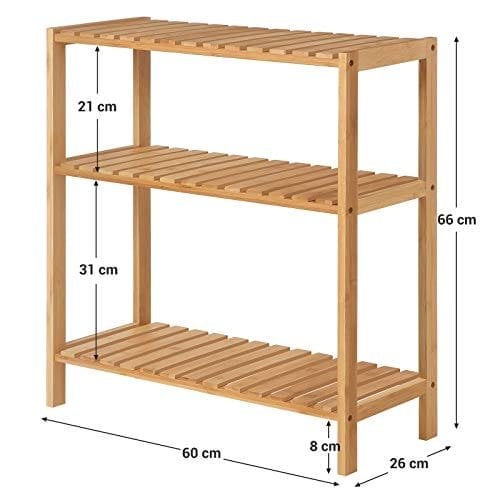 Songmics bambushylder til badeværelse/køkken/skohylde, 60 x 26 x 66 cm, stue, entre
