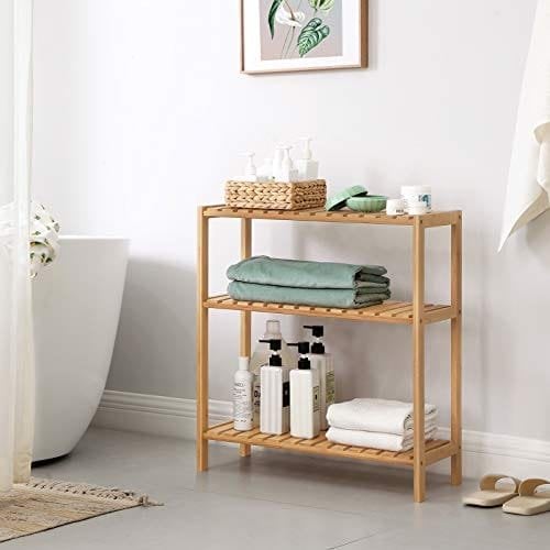 Songmics bambushylder til badeværelse/køkken/skohylde, 60 x 26 x 66 cm, stue, entre