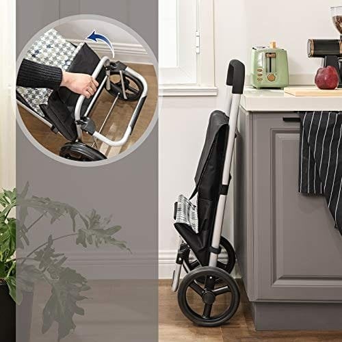 Songmics Shopping Trolley on Wheels, indkøbskurv, lastkapacitet 40L, 47 x 33 x 97 cm, sort