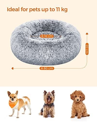 Feandrea Hundeseng, Donut Cat seng, Fluffy beroligende kæledyrsseng, 60 cm Grå