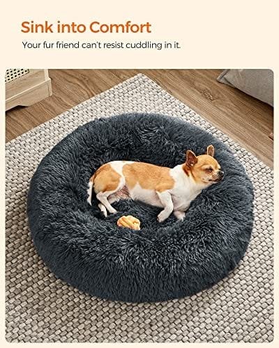 Hundeseng Donut Katteseng Fluffy Beroligende Kæledyrsseng med Aftageligt Vaskbart Betræk Blødt Langt Plys 60 Cm Mørkegrå