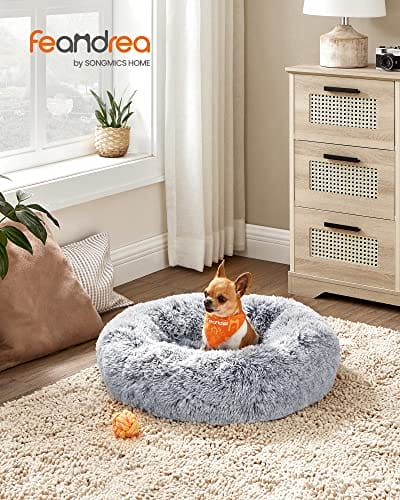 Feandrea Hundeseng, Donut Cat seng, Fluffy beroligende kæledyrsseng, 60 cm Grå