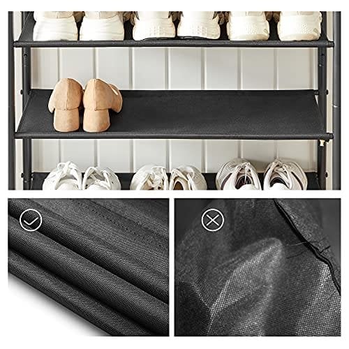 Vasagle skostativ 5-lags med 4 stofhylder og top, stålstel, rustik brun og sort