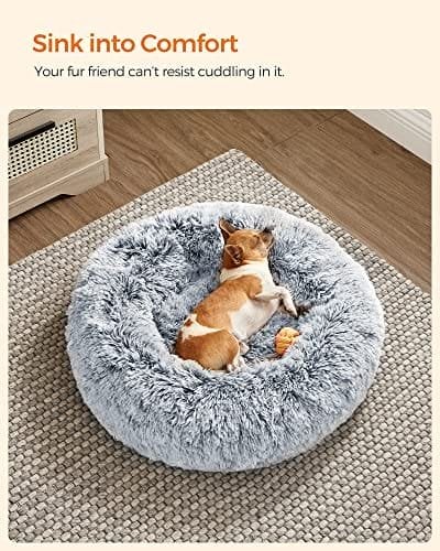 Feandrea Hundeseng, Donut Cat seng, Fluffy beroligende kæledyrsseng, 60 cm Grå