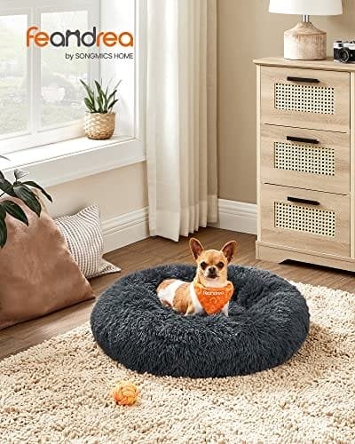 Hundeseng Donut Katteseng Fluffy Beroligende Kæledyrsseng med Aftageligt Vaskbart Betræk Blødt Langt Plys 60 Cm Mørkegrå