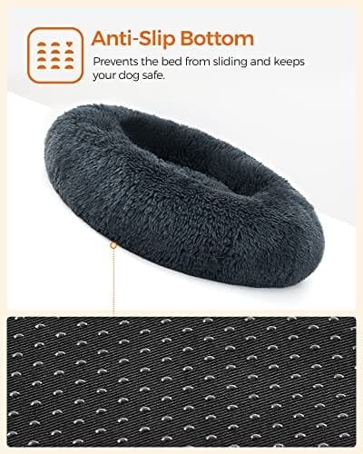 FEANDREA Donut Cat Bed, Fluffy Calming Pet Bed, 70 cm, Mørkegrå