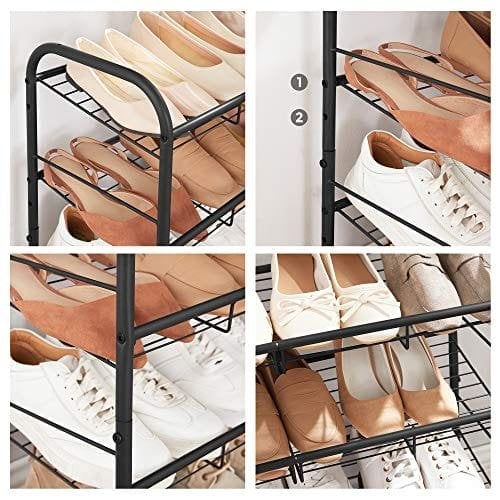 Songmics 3-lags skohylde, stabelbar skoopbevaring, stål, 68,5 x 27,5 x 49,5 cm, sort