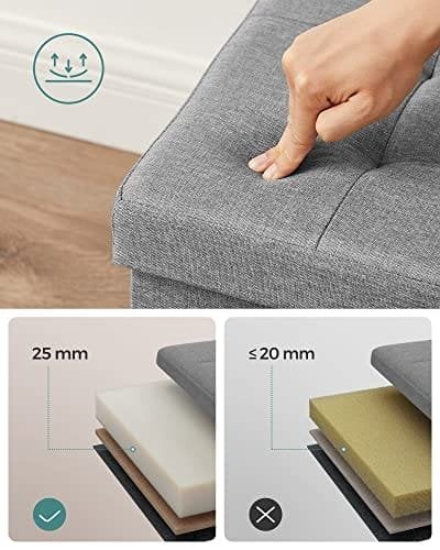 Songmics-penkki, 80 litraa, lava saranoidulla säilytyslokerolla, 76 x 38 x 38 cm, harmaa
