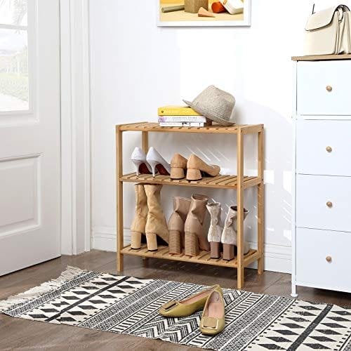 Songmics bambushylder til badeværelse/køkken/skohylde, 60 x 26 x 66 cm, stue, entre