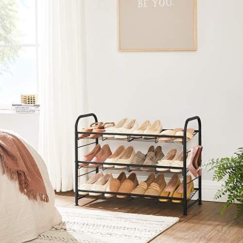 Songmics 3-lags skohylde, stabelbar skoopbevaring, stål, 68,5 x 27,5 x 49,5 cm, sort