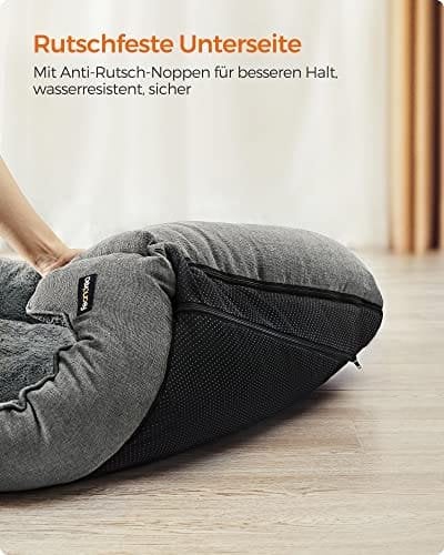 Hundeseng, Kæledyrsseng i Linned Look, Hundesofa med Hævede Kanter, Skridsikker Bund, Aftageligt Vaskbart Betræk, M, til Små Hunde, 70 X 55 X 21 Cm, Lysegrå