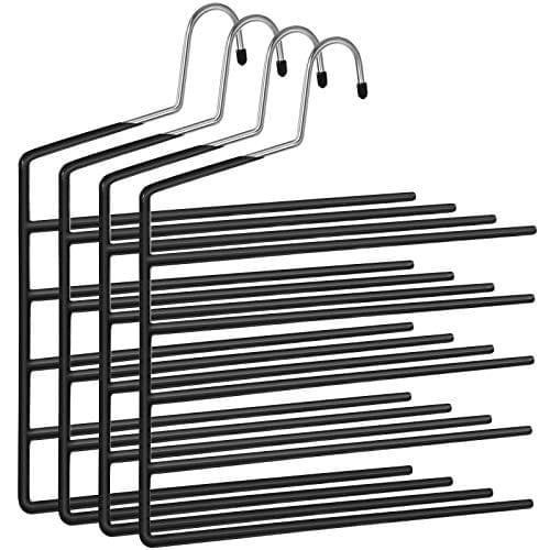 Songmics 4 byxor hängare, 5-bar klädhängare, rymdbesparande, svart