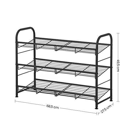 Songmics 3-lags skohylde, stabelbar skoopbevaring, stål, 68,5 x 27,5 x 49,5 cm, sort