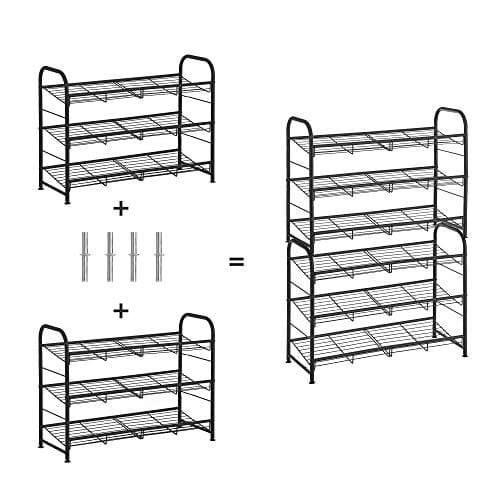 Songmics 3-lags skohylde, stabelbar skoopbevaring, stål, 68,5 x 27,5 x 49,5 cm, sort