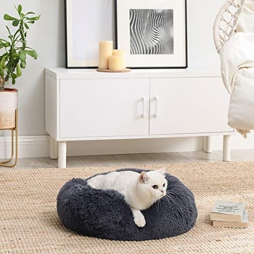 Koiran Sänky Donut Cat Bed Fluffy Rauhoittava Lemmikin Sänky Irrotettavalla Pestävällä Päällyksellä Pehmeä Pitkä Pehmo 50cm Tummanharmaa