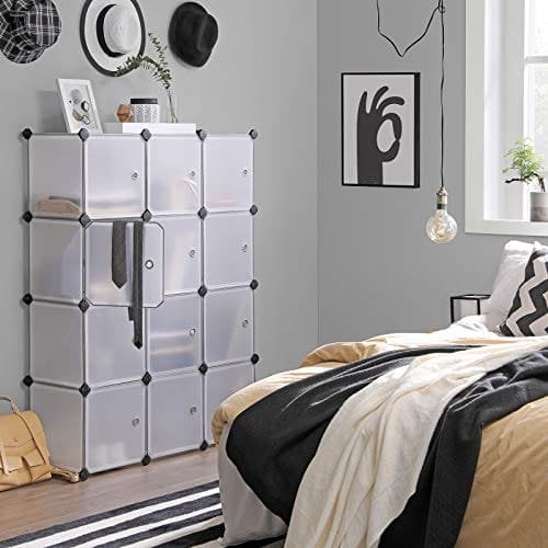 Songmics 12 Cube Opbevaringsorganisator, Plastskab med dør, Skostativ, Skab, Hvid