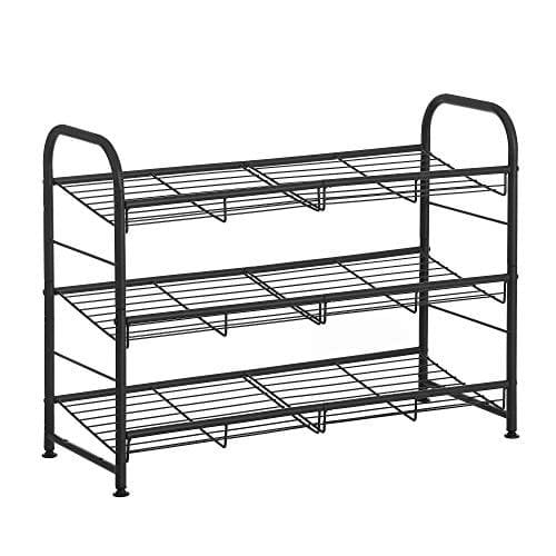Songmics 3-lagers skoställ, stapelbar skoförvaring, stål, 68,5 x 27,5 x 49,5 cm, svart