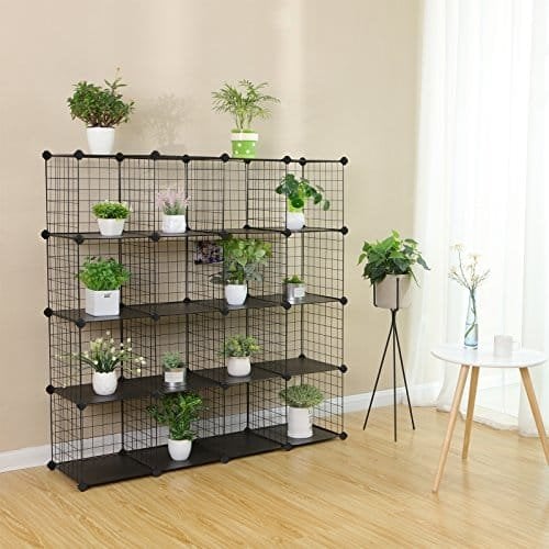 Songmics 16 Cube Metal Wire Storage Organizer, DIY-garderobsskåp och modulära hyllgaller, svart