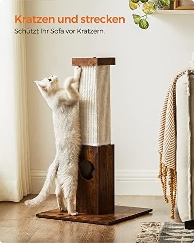 Feandrea Cat kradsestolpe, naturligt sisal reb, møbel kradsestolpe, 73 cm høj, vintage brun