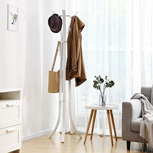 Songmics Heavy Duty Hat Stand, vaateripustin, Coat Tree 9 Hook Metal, 176cm valkoinen