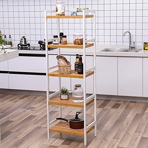 Songmics 5-lags bambus opbevaringsstativ, 31,5 x 45 x 142 cm, naturlig og hvid