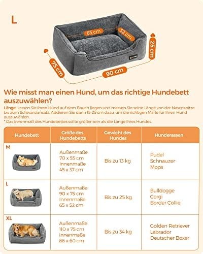 Hundeseng, Kæledyrsseng i Hørlook, Hundesofa med Hævede Kanter, Skridsikker Bund, Aftageligt Vaskbart Betræk, L, til Mellemstore Hunde, 90 X 75 X 25 Cm, Lysegrå