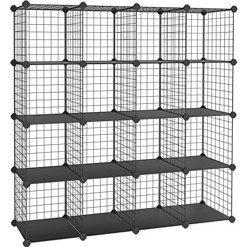 Songmics 16 Cube Metal Wire Storage Organizer, DIY-garderobsskåp och modulära hyllgaller, svart
