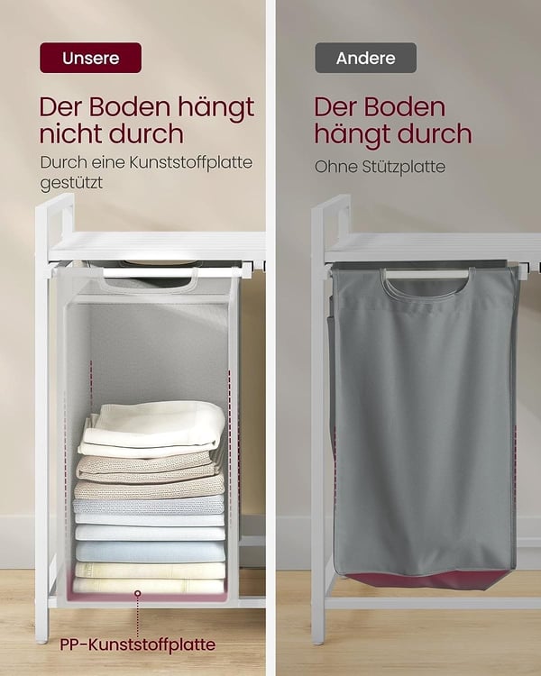 Vasagle pyykkikori, 2 lokeroa, Oxford-kankainen pyykkipussi, jatkettava, irrotettava, metallirunko, 2 x 46 l, valkoinen/vaaleanharmaa