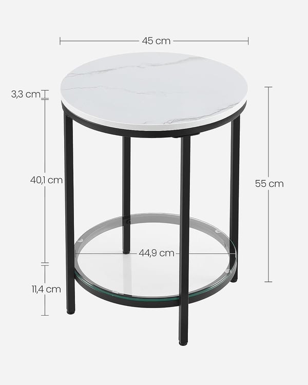 VASAGLE Konsolbord med 2 hylder, hærdet glas, opbevaringshylde, metalstel, sort