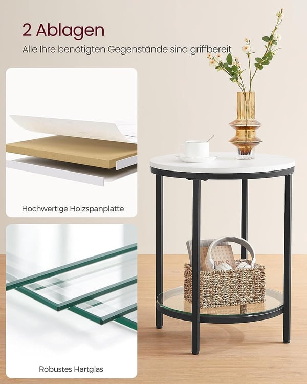 VASAGLE Konsolbord med 2 hylder, hærdet glas, opbevaringshylde, metalstel, sort