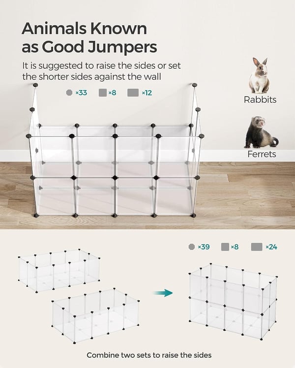 SONGMICS Lemmikkien leikkikehä, DIY muovihäkki, hamsterit, kanit, siilit, marsut, valkoinen