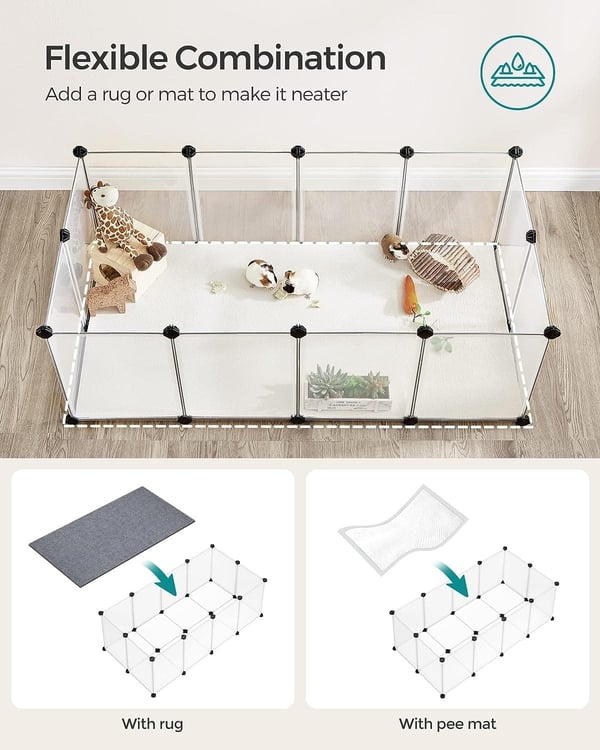 SONGMICS Lemmikkien leikkikehä, DIY muovihäkki, hamsterit, kanit, siilit, marsut, valkoinen