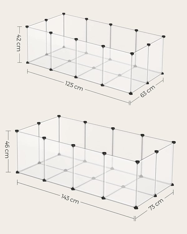 SONGMICS Lemmikkien leikkikehä, DIY muovihäkki, hamsterit, kanit, siilit, marsut, valkoinen
