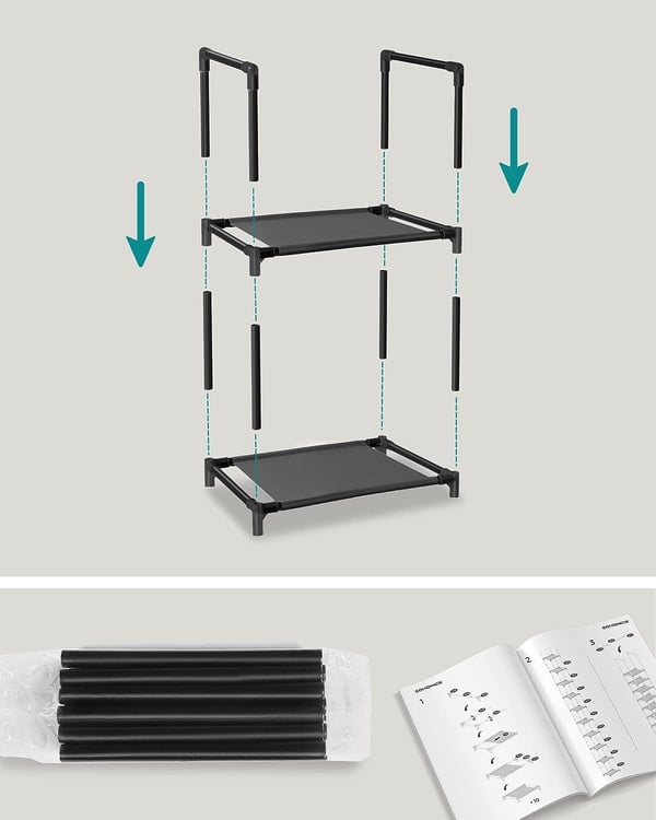 Songmics 10-lags skostativ, pladsbesparende skoopbevaring, 33 X 33 X 173 CM, metalstel, sort