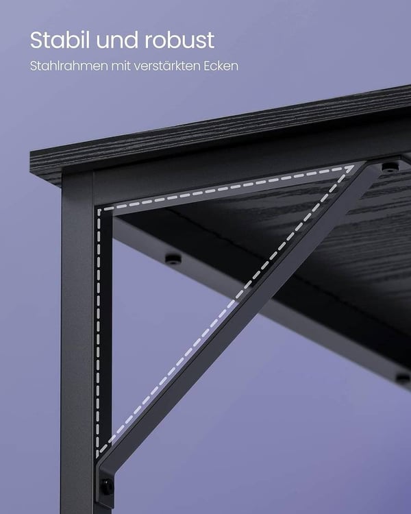 Vasagle skrivebord, lille computerbord, skrivebord, 60 x 120 x 75 cm, metalstel, sort