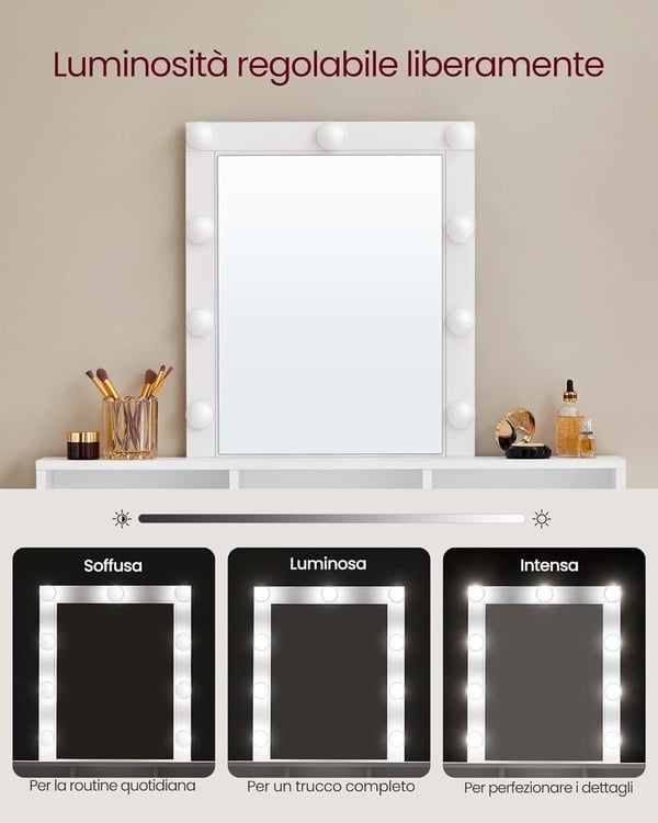 Sminkbord med Justerbar LED-Belysning, Modern, Vit