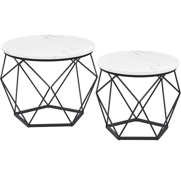Vasagle runda soffbord, uppsättning av två sidobord, modern stil, stålram, vit och svart Vasagle runda soffbord, uppsättning av två sidobord, modern stil, stålram, vit och svart