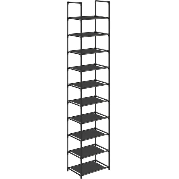 Songmics 10-Tier skoställ, platsbesparande skoförvaring, 33 X 33 X 173 CM, Metallram, svart