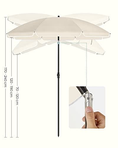SONGMICS 2 m päivänvarjo, aurinkovarjo, UPF 50+, aurinkosuoja, kannettava kahdeksankulmainen polyesterikatos, beige