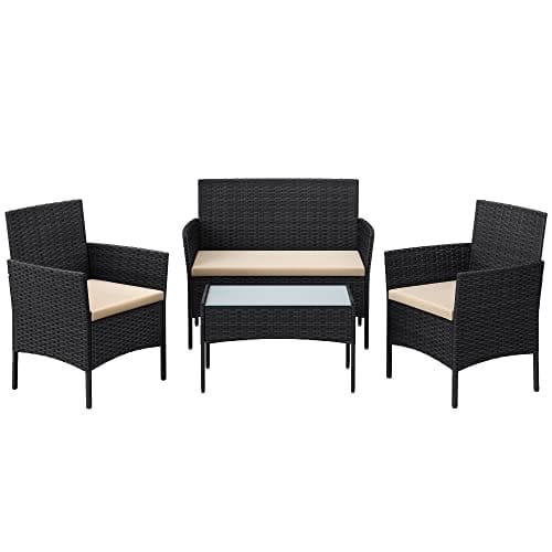 SONGMICS Balkong Trädgårdsmöbler Set, PE Polyrattan Lounge Set, Utemöbler, Black Taupe