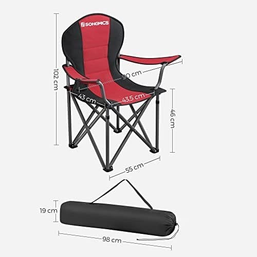SONGMICS Foldbar campingstol, med behageligt svampesæde, udendørs stol, sort